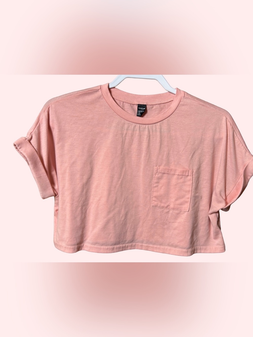 SHEIN Dusty Pink Boxy Crewneck Pocket Tee